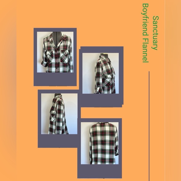 Sanctuary Boyfriend Flannel Snap Front Red White and Navy Plaid Shirt Si… - Picture 6 of 8